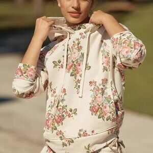 Anthropologie Daily Practice XXS Drawstring Floral Hooded Sweatshirt Runs Large